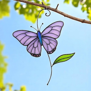 Stained Glass Butterfly Suncatcher – Handmade Lavender Window Decor