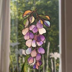 Wisteria Branch Acrylic Holographic Suncatcher, Wisteria Floral Window Decor for Spring, Flower Garden Gift, Elegant Violet Flower Gift