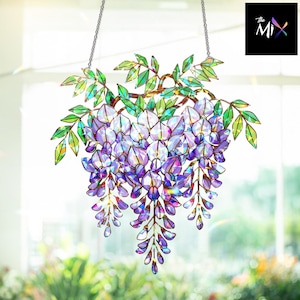 Wisteria Flower Hologram, Floral Window Hanging Decor, Botanical Suncatcher, Spring Flower Gift