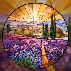 Lavender Fields Glass Suncatcher, Window Hanging, Purple Floral Nature Art, Cottagecore Decor, Relaxing Gift