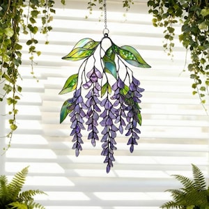 Wisteria Purple Suncatcher, Flower Acrylic Stained Glass, Floral Window Hanging