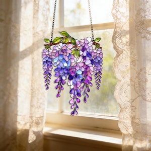 Wisteria Suncatcher, Acrylic Floral Window Hanging, Flower Light Catcher, Botanical Home Decor, Wisteria Stained Glass Art Ornament