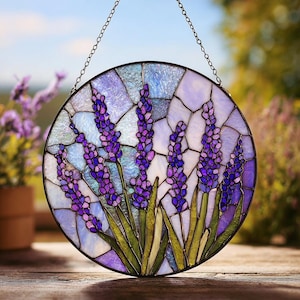 Purple Lavender Window Decor, Floral Suncatcher, Cottagecore Room Decor, Spring Window Art, Mother's Day Gift for Mom, Plant Lover Gift