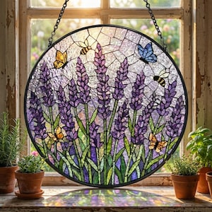 Lavender Bees and Butterflies Suncatcher, Floral Window Hanging, Mother’s Day Gift, Garden Decor