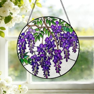 Wisteria Holographic Stained Glass Suncatcher Wisteria Holographic Window Hanging Garden Suncather Floral Garden Art Flower Lovers Gift S10