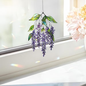 Wisteria Purple Suncatcher, Acrylic Stained Glass Flower, Lavender Floral Window Hanging